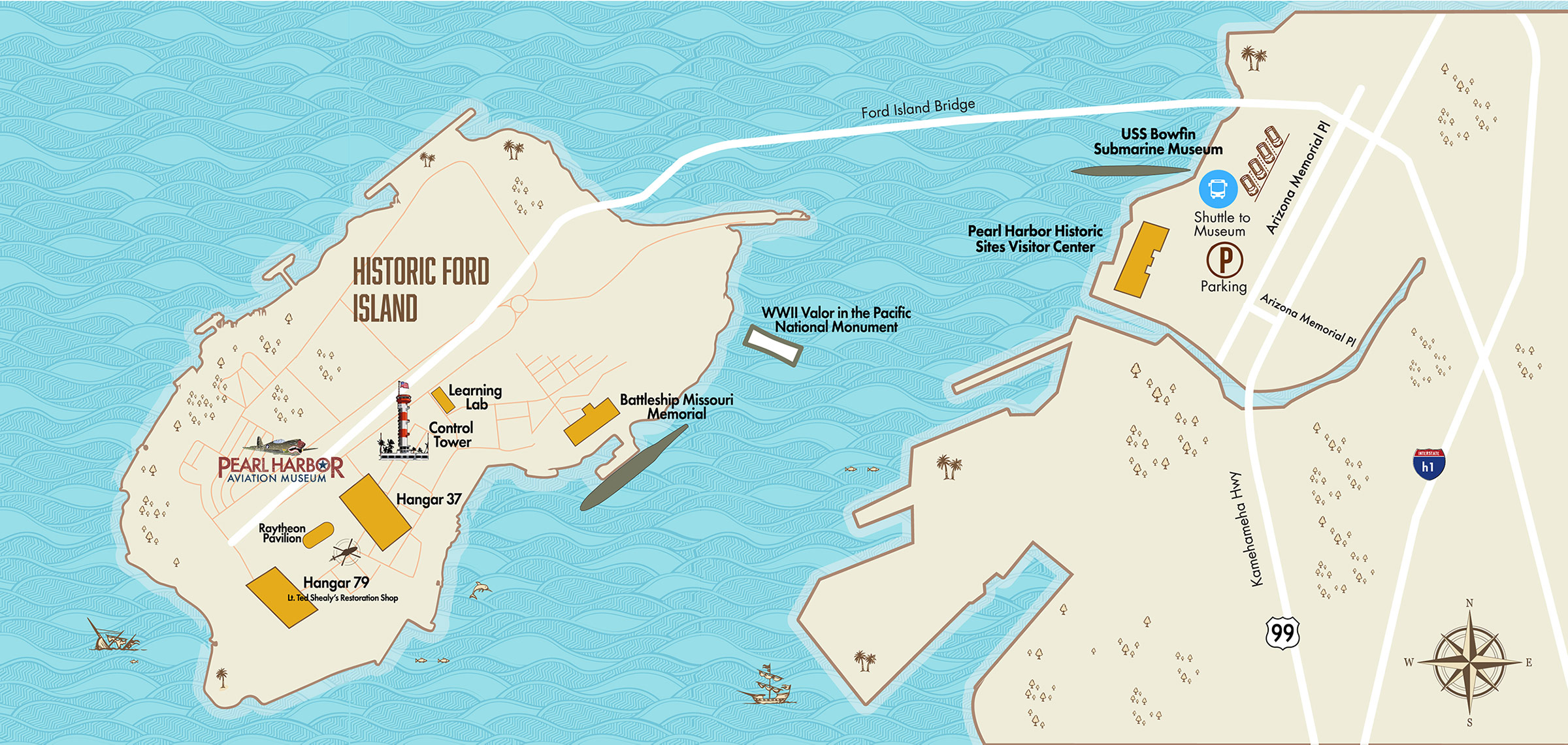 Pearl Harbor Aviation Museum and Ford Island Map