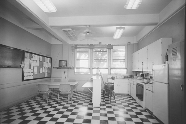Interior view of fire station kitchen in 1993. *