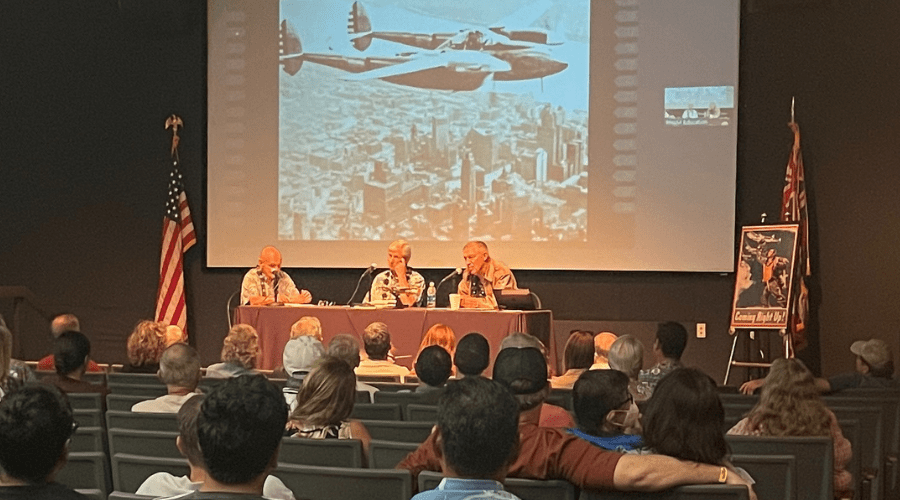 Photograph of one of the Hanger Talks hosted in the museum theater.